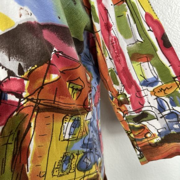 Michael Leu Top Women 2X Watercolor Colorful Cityscape Statement Artsy Vacation - Picture 6 of 13
